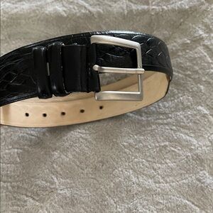Men's Black Leather Belt with Silver Buckle